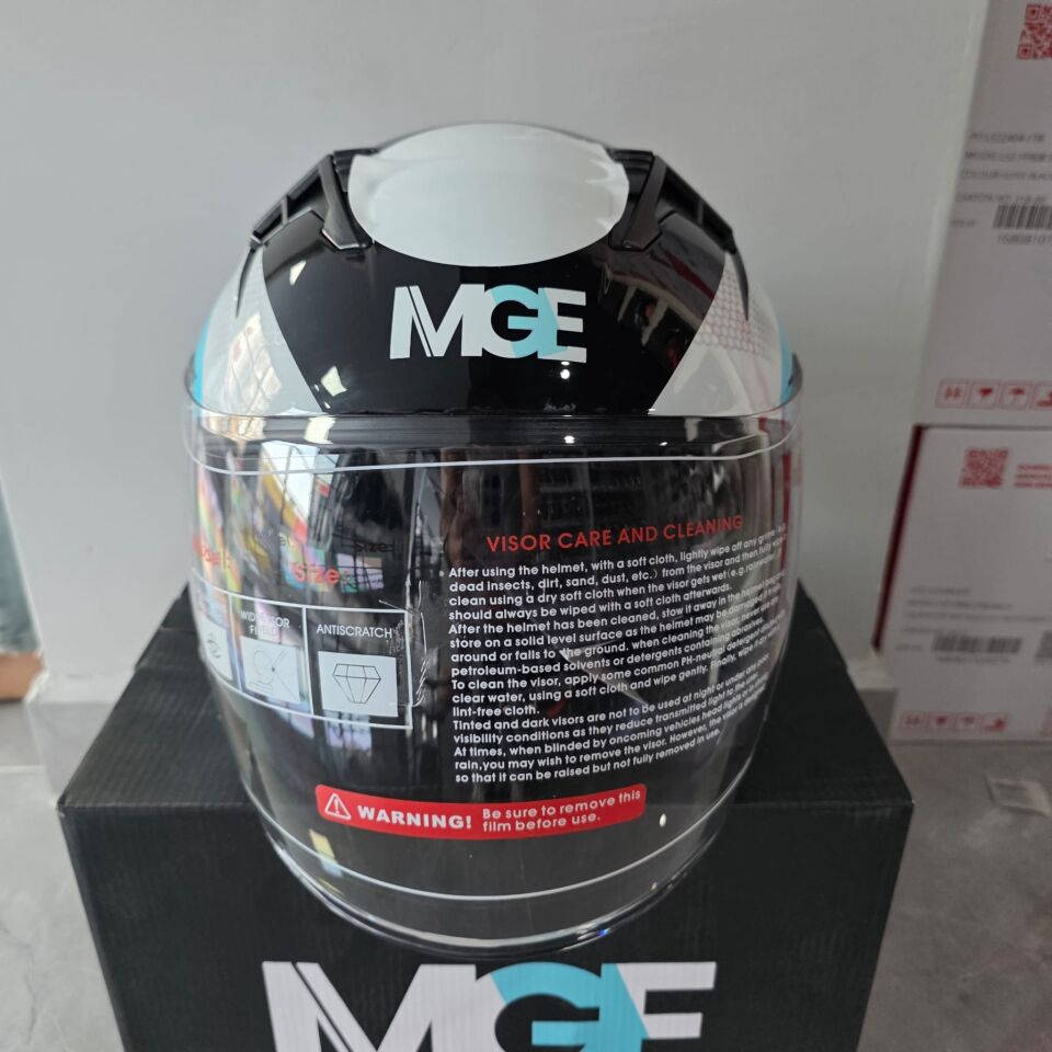 ÇENESİZ KASK JK528-1 MGE VİZÖRLÜ PARLAK SİYAH MAVİ XL