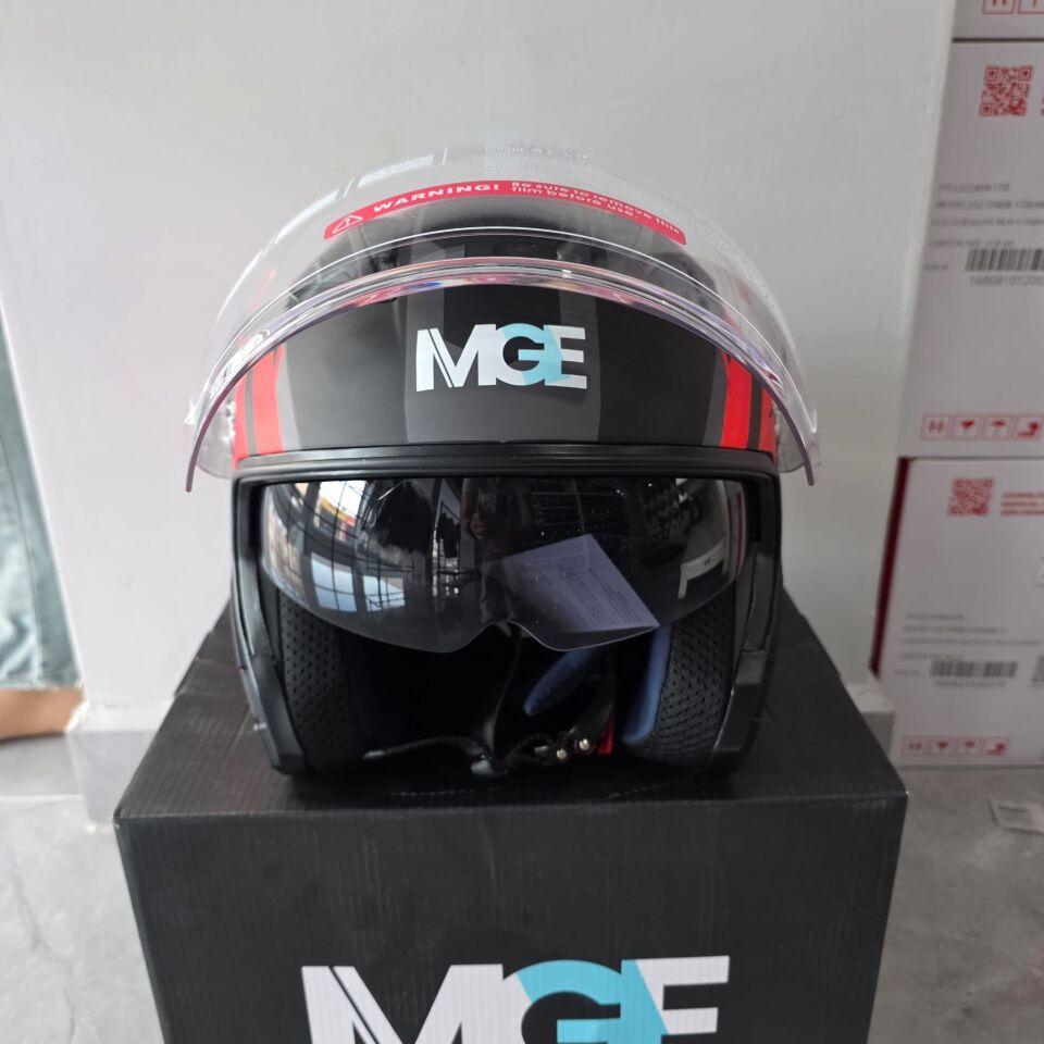 ÇENESİZ KASK JK528-1 MGE VİZÖRLÜ MAT SİYAH KIRMIZI L