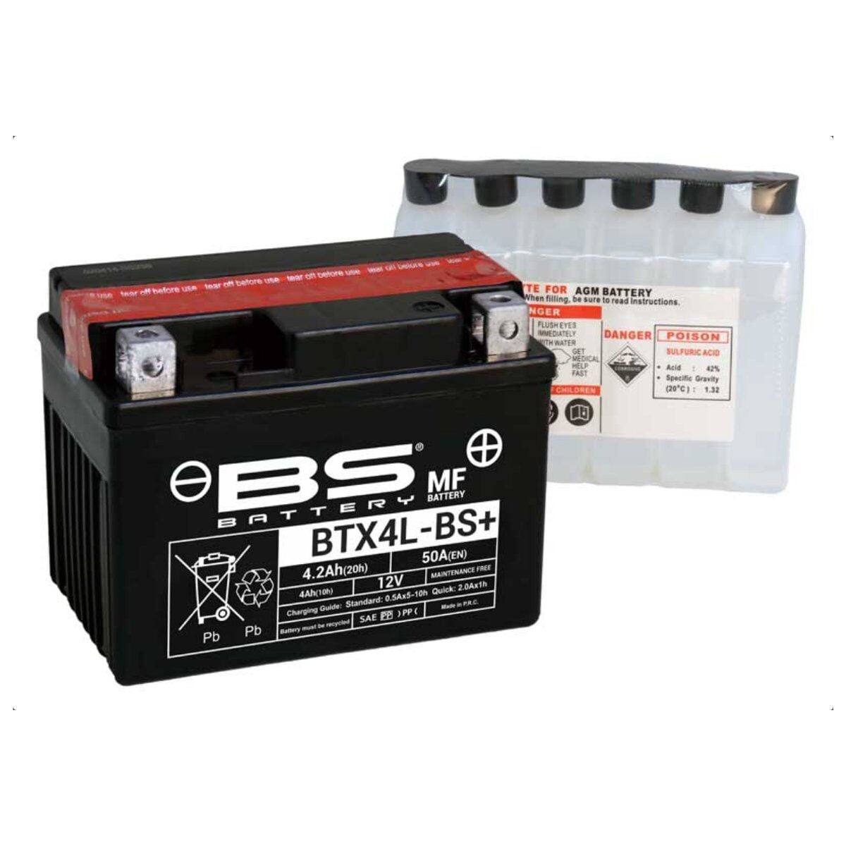 AKÜ 12V 4AH KISA BTX4L-BS+ BS BATTERY SULU HONDA İNNOVA 125 MODENAS GT 135 UYUMLU