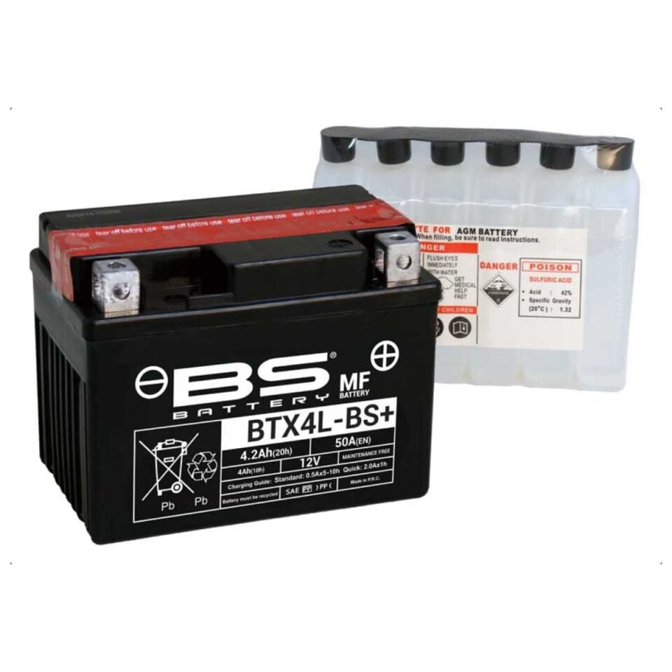 AKÜ 12V 4AH KISA BTX4L-BS+ BS BATTERY SULU HONDA İNNOVA 125 MODENAS GT 135 UYUMLU