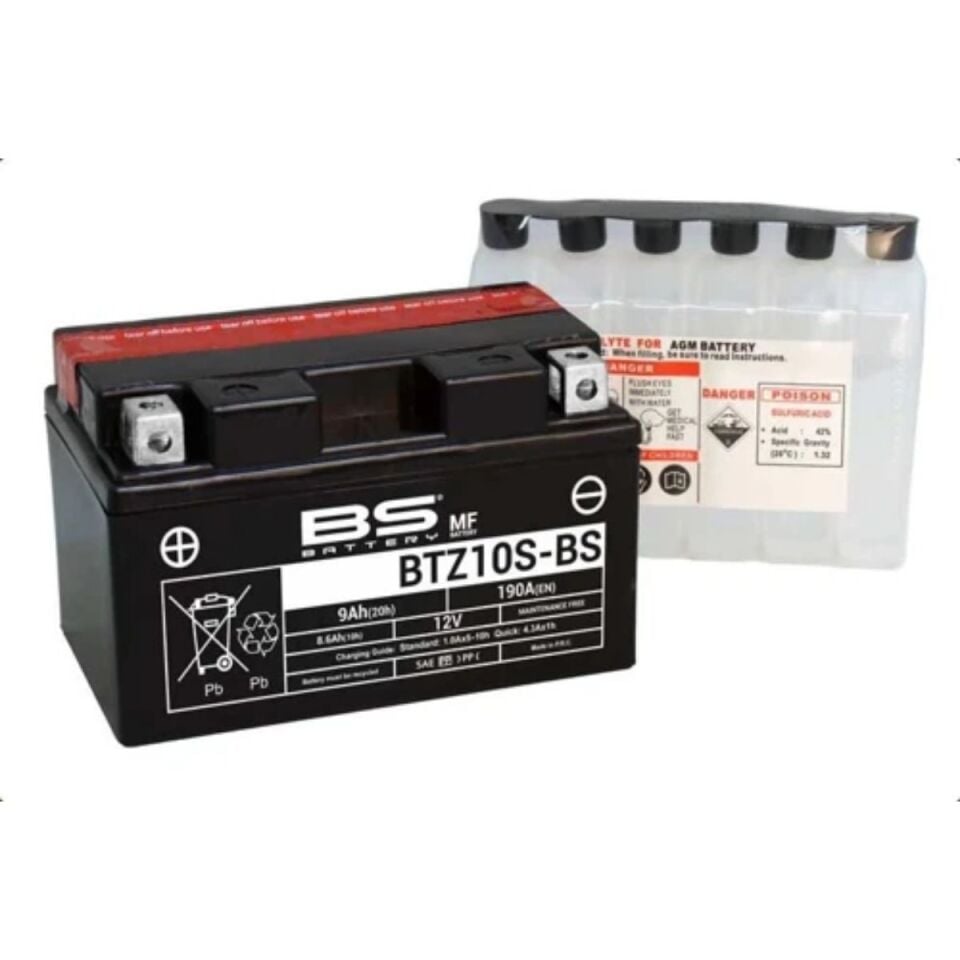 AKÜ 12V 9AH KISA BTZ10S-BS BS BATTERY SULU HONDA FORZA 250 BMW S 1000 RR YAMAHA MT07 YAMAHA MT 09 UYUMLU