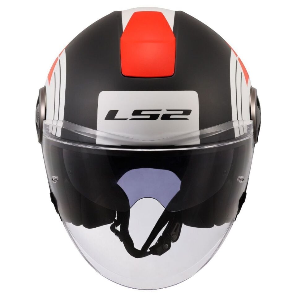 ÇENESİZ KASK LS2 CLASSY DISKO MAT SİYAH KIRMIZI BEYAZ ORJİNAL L VİZÖRLÜ