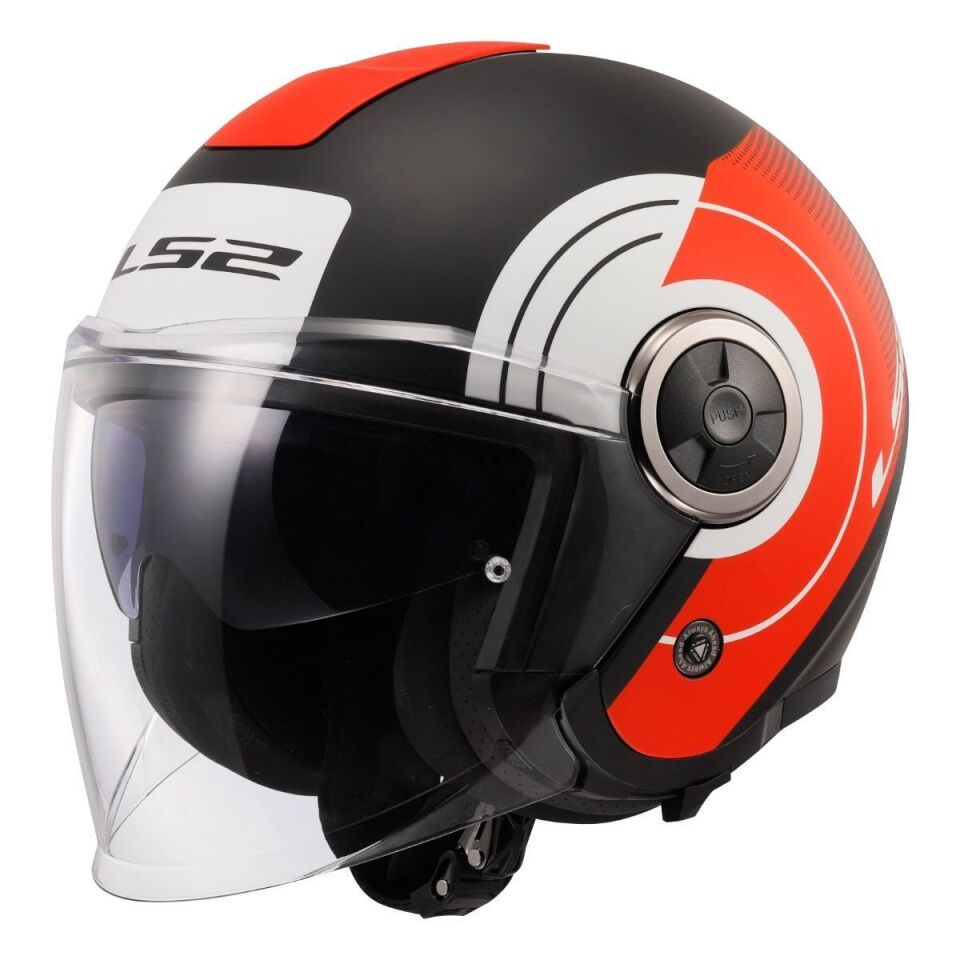 ÇENESİZ KASK LS2 CLASSY DISKO MAT SİYAH KIRMIZI BEYAZ ORJİNAL XL VİZÖRLÜ