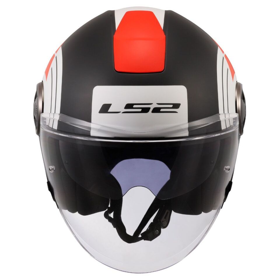 ÇENESİZ KASK LS2 CLASSY DISKO MAT SİYAH KIRMIZI BEYAZ ORJİNAL XL VİZÖRLÜ