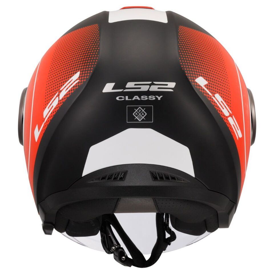 ÇENESİZ KASK LS2 CLASSY DISKO MAT SİYAH KIRMIZI BEYAZ ORJİNAL XL VİZÖRLÜ