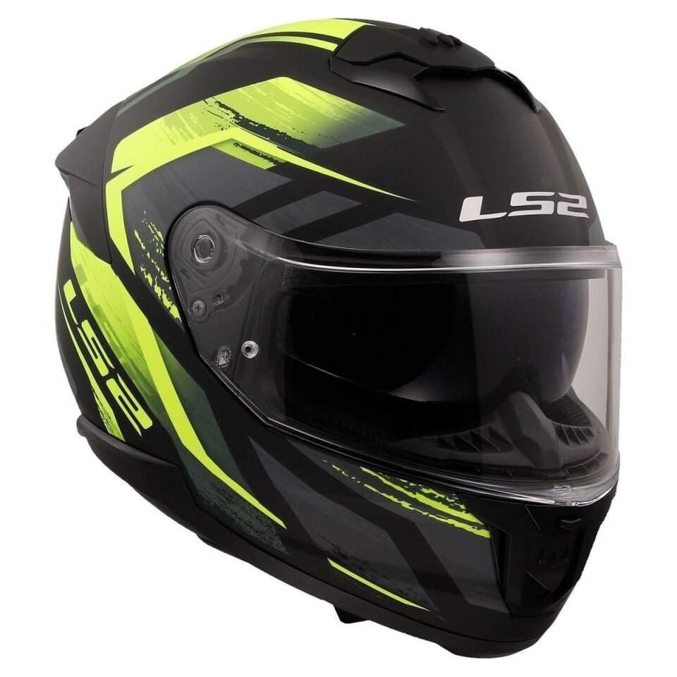 KAPALI KASK LS2 STREAM 2 FURY MAT SİYAH GRİ NEON SARI ORJİNAL VİZÖRLÜ L
