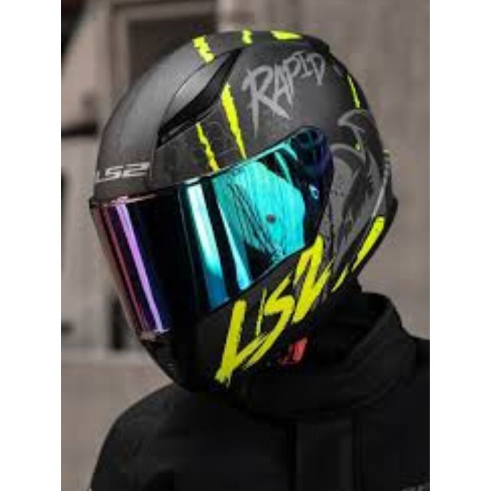 KAPALI KASK LS2 RAPID 2 RAVEN MAT SİYAH GRİ NEON SARI ORJİNAL L