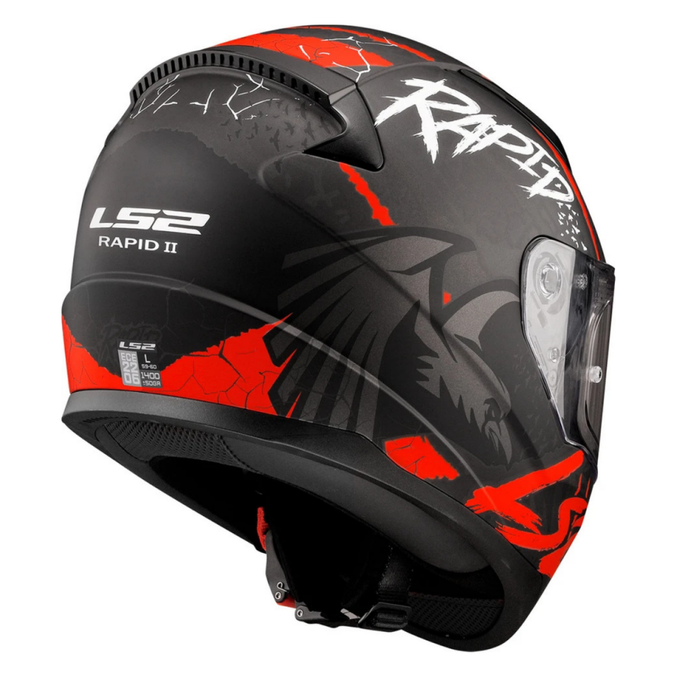 KAPALI KASK LS2 RAPID 2 RAVEN MAT SİYAH BEYAZ KIRMIZI ORJİNAL 2XL