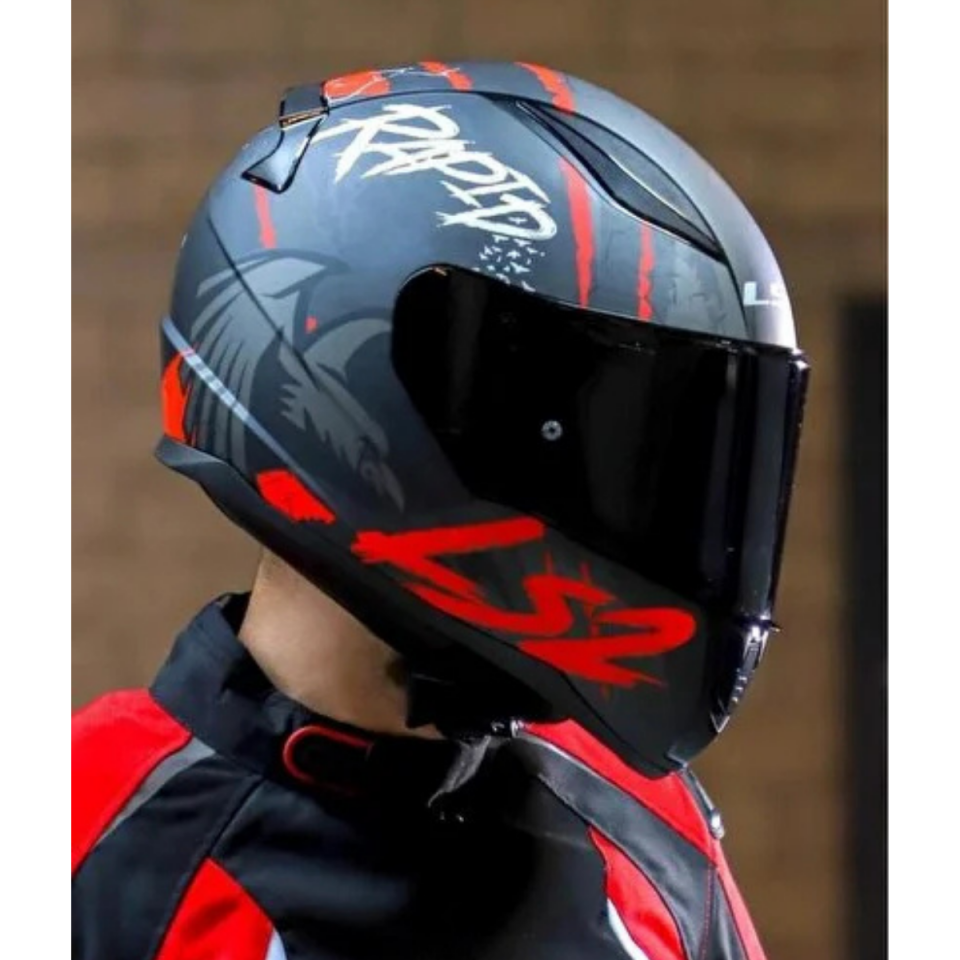 KAPALI KASK LS2 RAPID 2 RAVEN MAT SİYAH BEYAZ KIRMIZI ORJİNAL 2XL