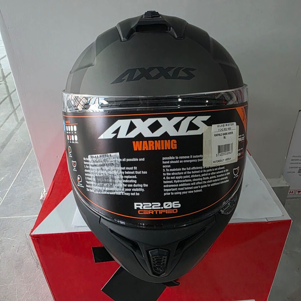 KAPALI KASK AXXIS MAT SİYAH GRİ XL