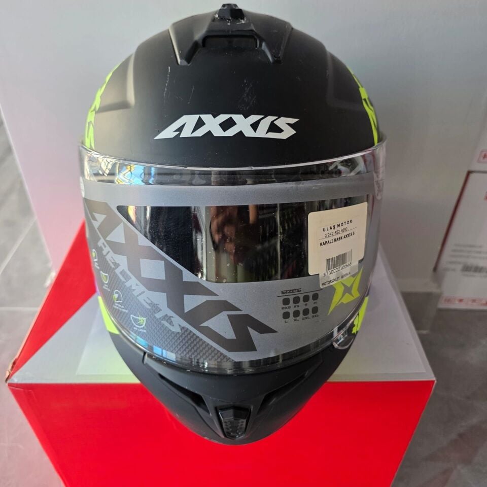 KAPALI KASK AXXIS NEON SARI LACİVERT SİYAH S