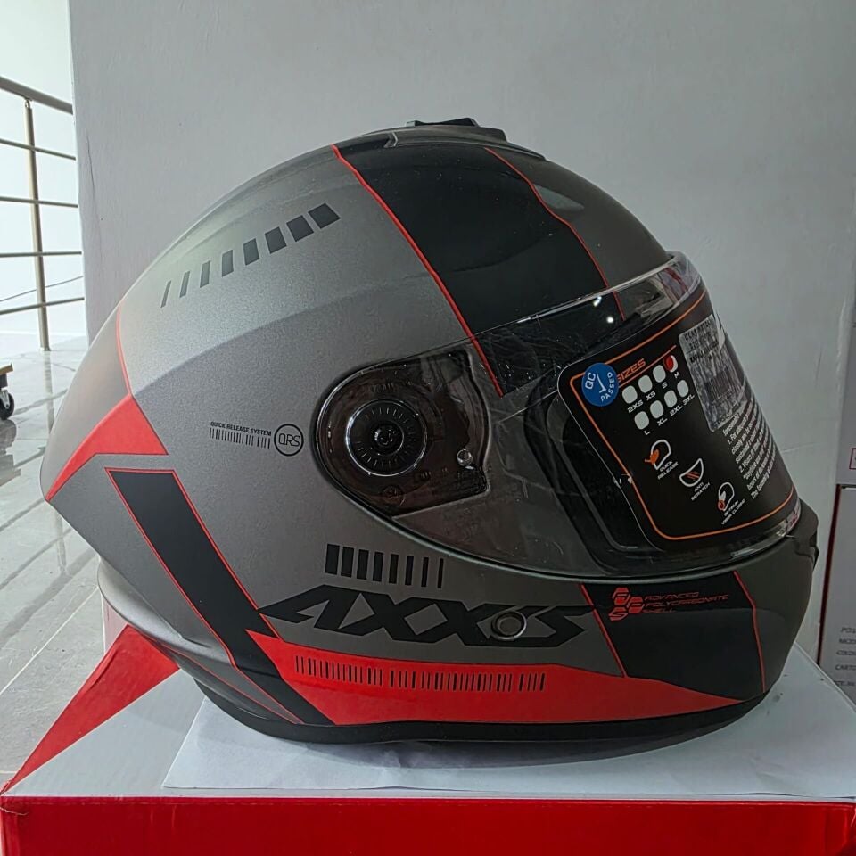KAPALI KASK AXXIS METALİK GRİ SİYAH KIRMIZI M