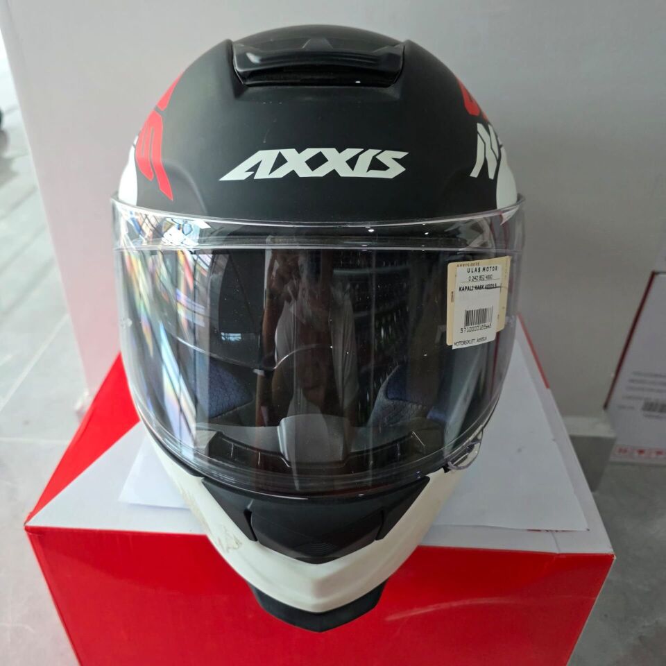 KAPALI KASK AXXIS MAT SİYAH KIRMIZI BEYAZ S