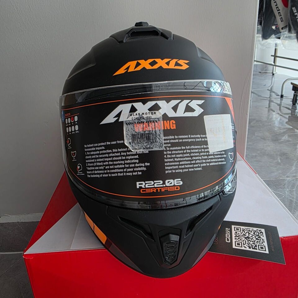 KAPALI KASK AXXIS MAT SİYAH NEON TURUNCU S