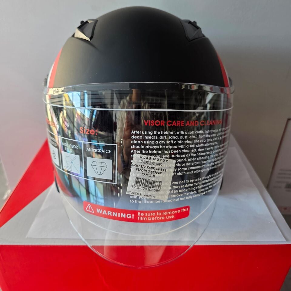 ÇENESİZ KASK JK-512 VİZÖRLÜ ŞEFFAF CAMLI SİYAH İTALYAN M