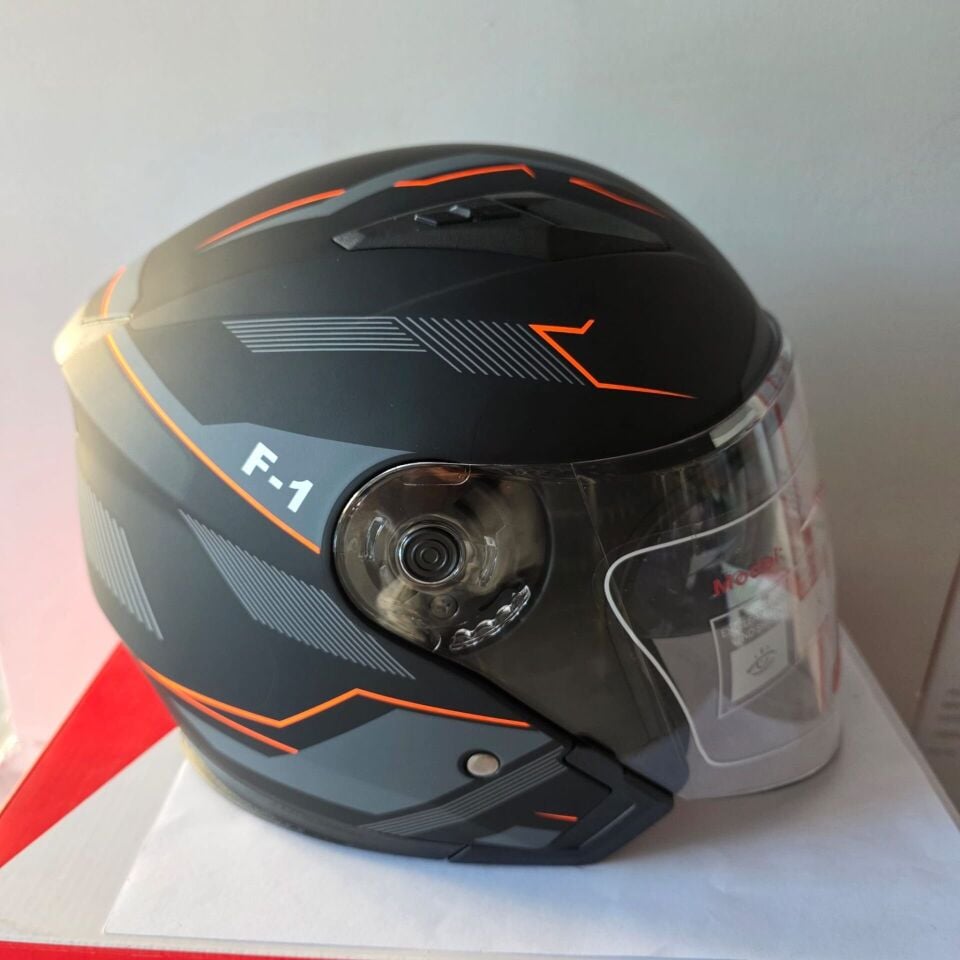 ÇENESİZ KASK JK-512 VİZÖRLÜ ŞEFFAF CAMLI GRİ TURUNCU M