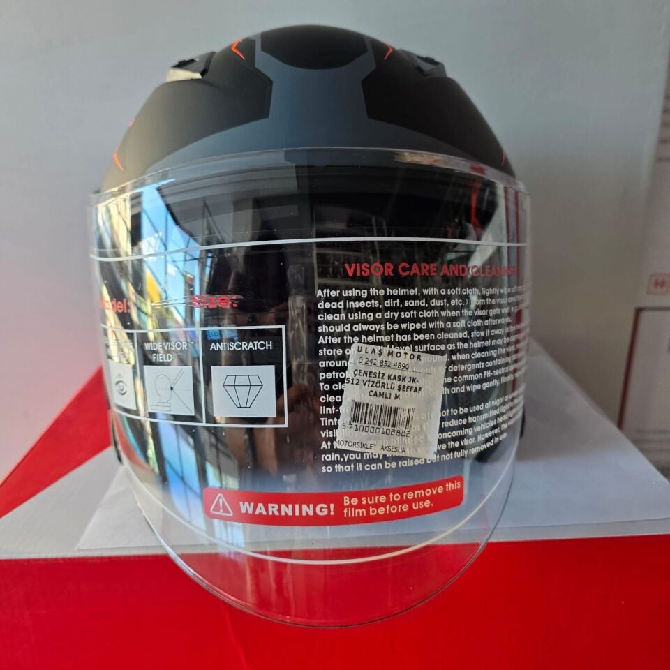 ÇENESİZ KASK JK-512 VİZÖRLÜ ŞEFFAF CAMLI GRİ TURUNCU M