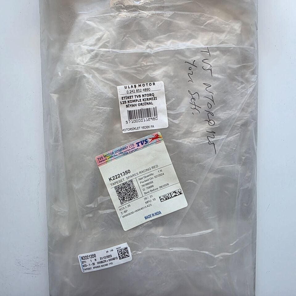 TVS NTORQ 125 ETİKET KOMPLE KIRMIZI SİYAH ORJİNAL