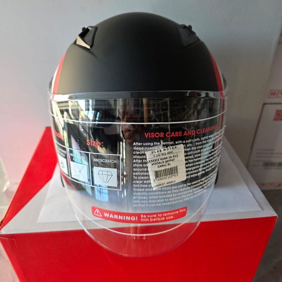 ÇENESİZ KASK JK-512 VİZÖRLÜ ŞEFFAF CAMLI SİYAH İTALYAN XL