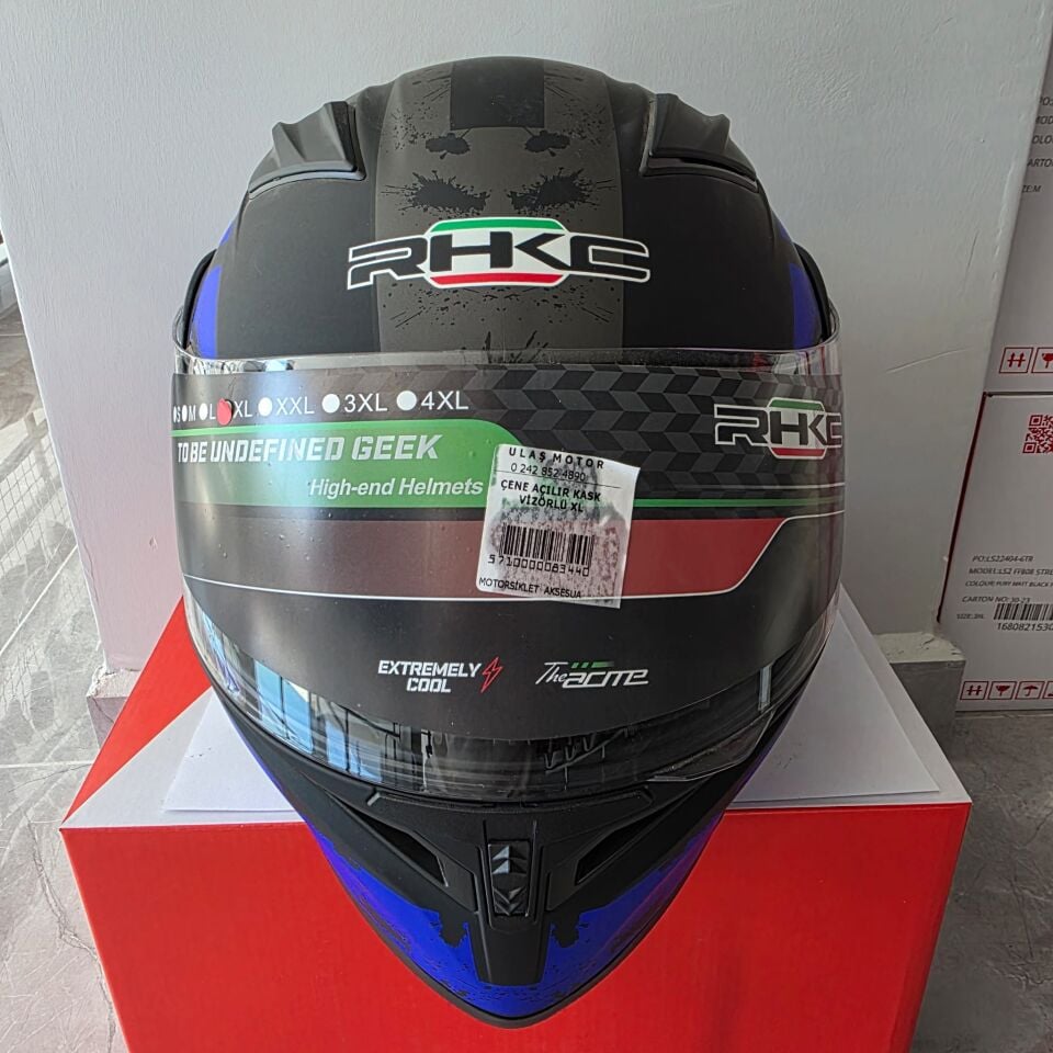 RHKC ÇENE AÇILIR KASK VİZÖRLÜ MAT SİYAH LACİVERT XL