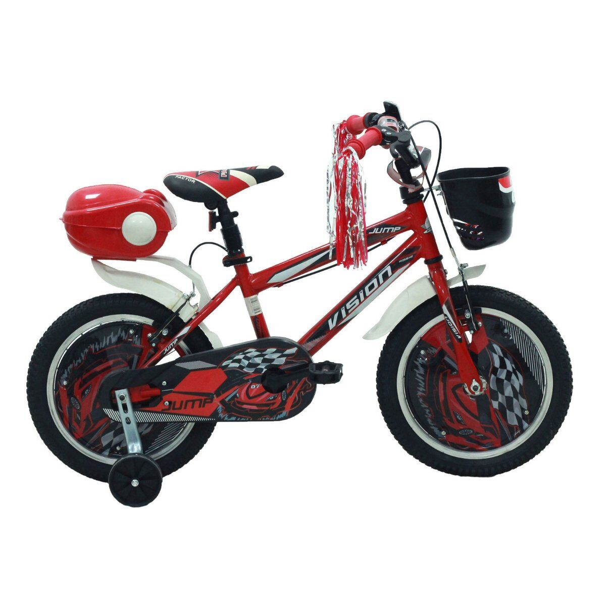 BELDERİA 16 JANT VISION JUMP BİSİKLET 1V VB KIRMIZI PLASTİK ÇAMURLUK + ÖN SEPET + ARKA ÇANTA