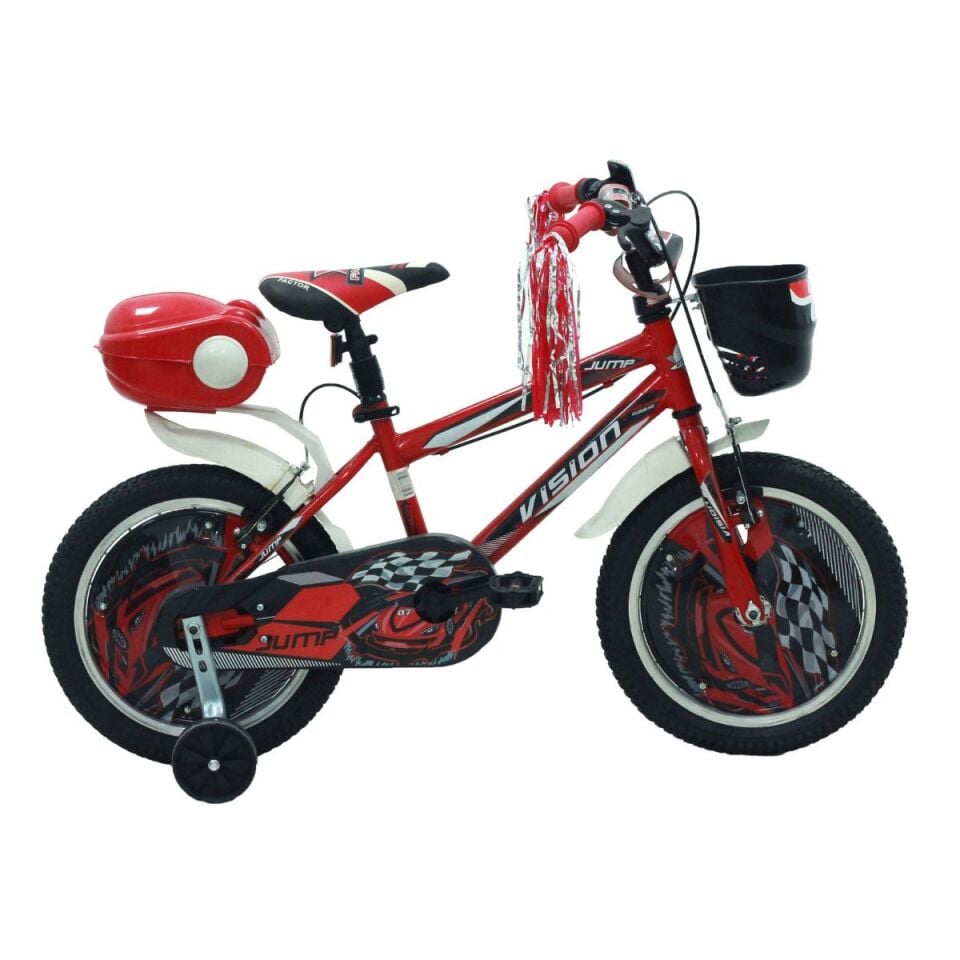 BELDERİA 16 JANT VISION JUMP BİSİKLET 1V VB KIRMIZI PLASTİK ÇAMURLUK + ÖN SEPET + ARKA ÇANTA