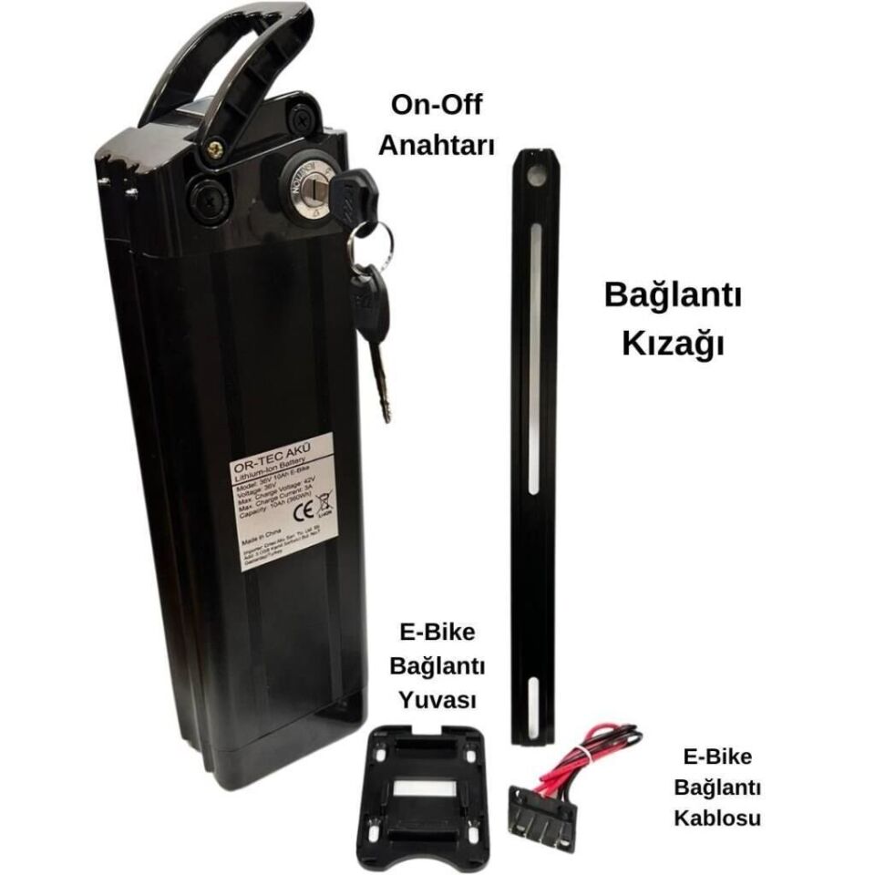 AKÜ 36V 10AH ELEKTRİKLİ BİSİKLET ORTEC LİTYUM  KATLAMALI BİSİKLET UYUMLU