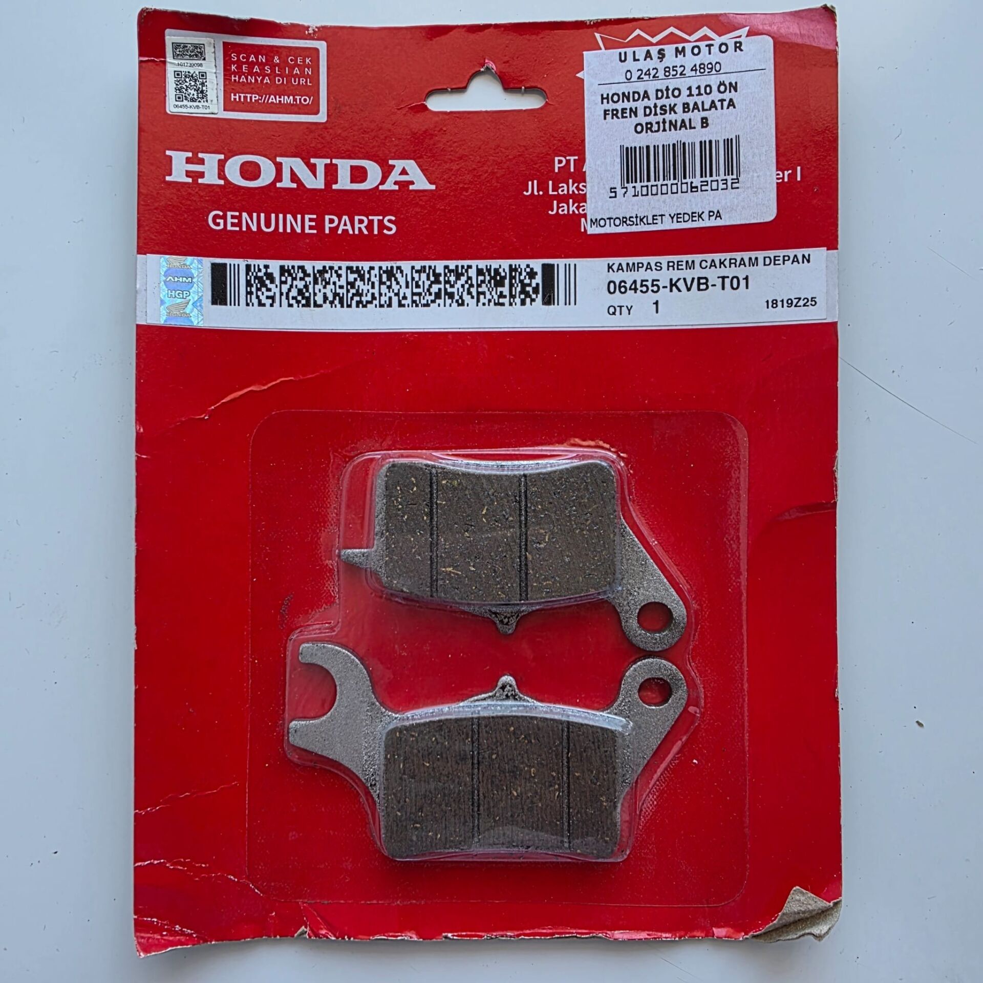HONDA DİO 110 ÖN FREN DİSK BALATA ORJİNAL B