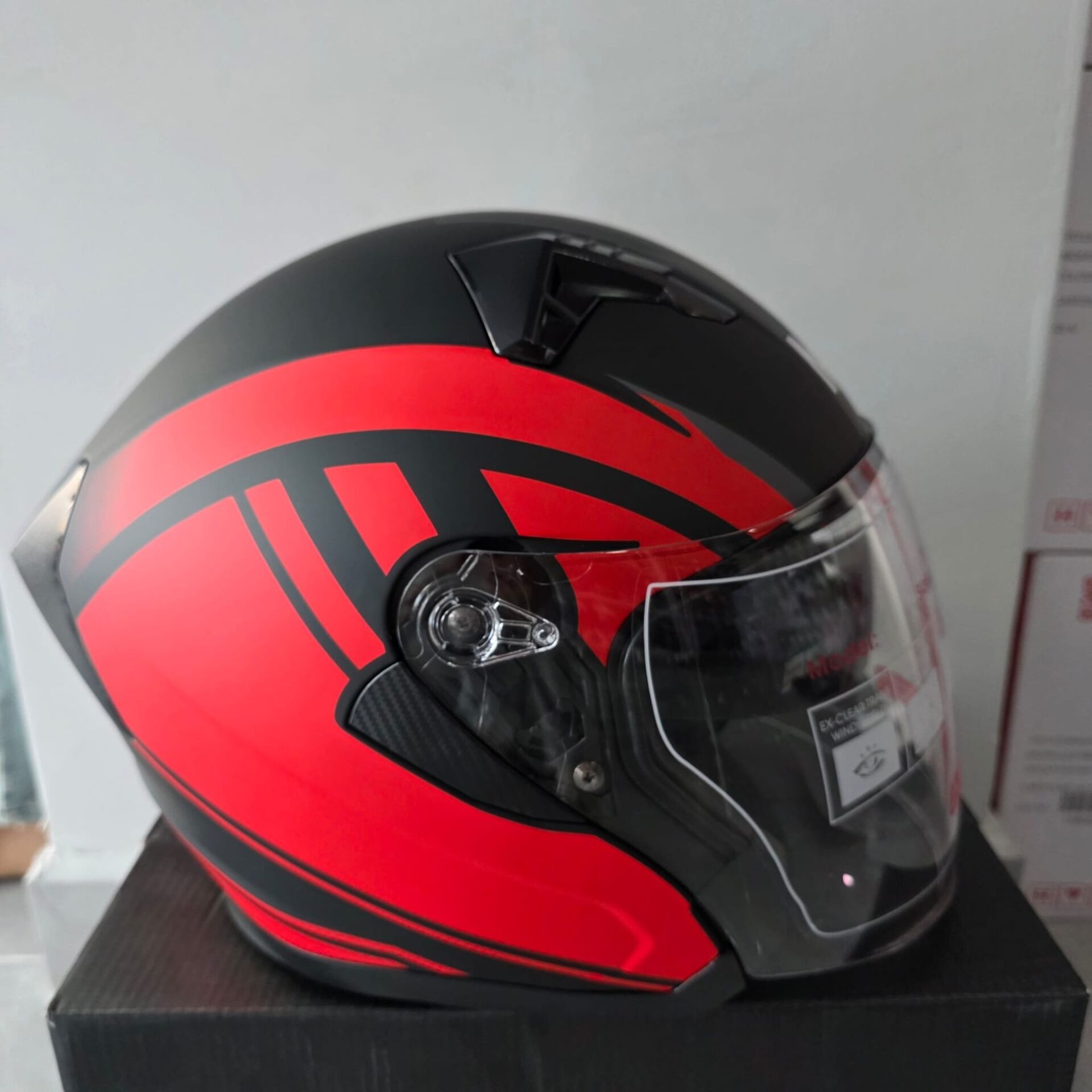 ÇENESİZ KASK JK528-1 MGE VİZÖRLÜ MAT SİYAH KIRMIZI XL