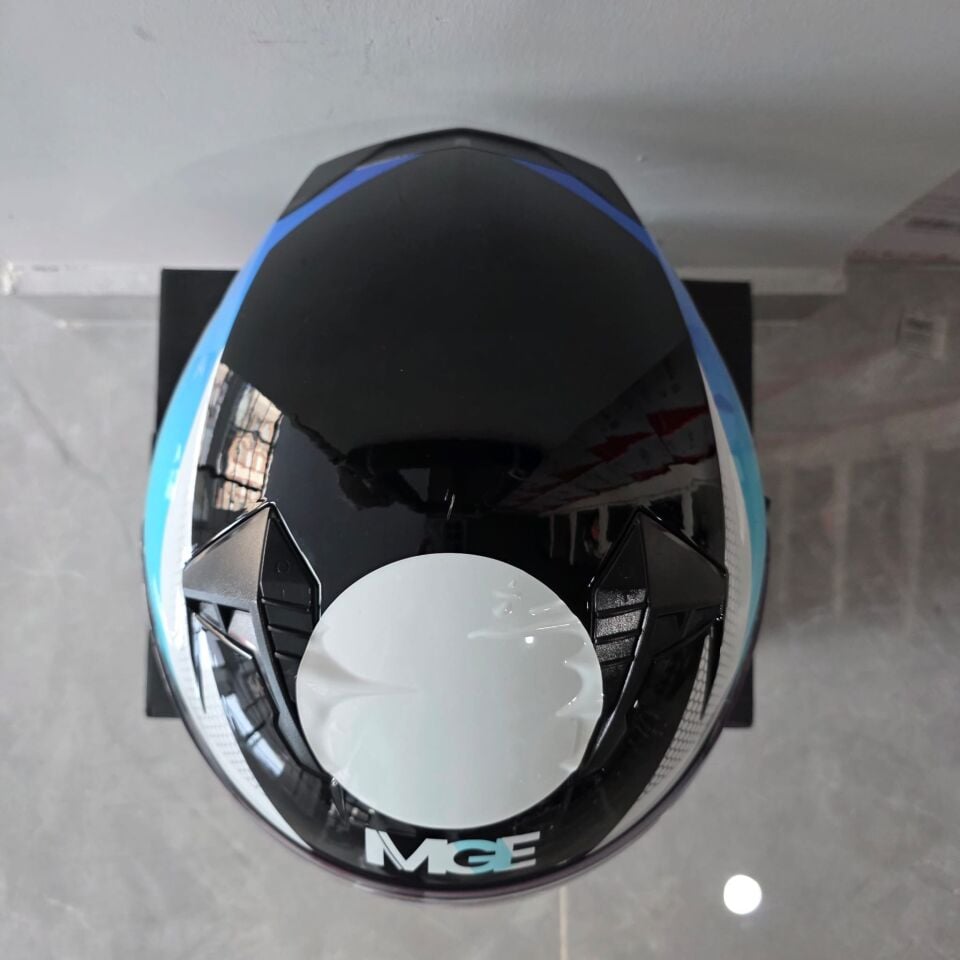 ÇENESİZ KASK JK528-1 MGE VİZÖRLÜ PARLAK SİYAH MAVİ L