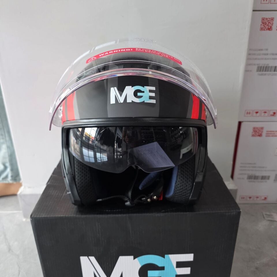 ÇENESİZ KASK JK528-1 MGE VİZÖRLÜ MAT SİYAH KIRMIZI M